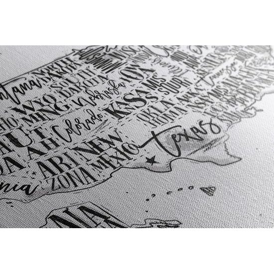 Obraz zaujímavá mapa USA v čiernobielom prevedení