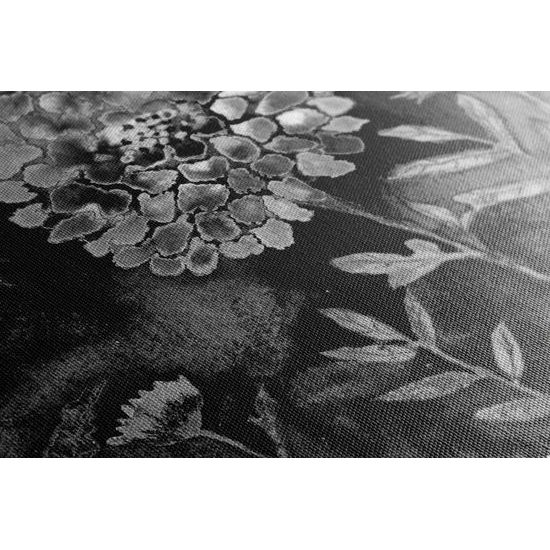 Obraz čiernobiela olejomaľba kvetov