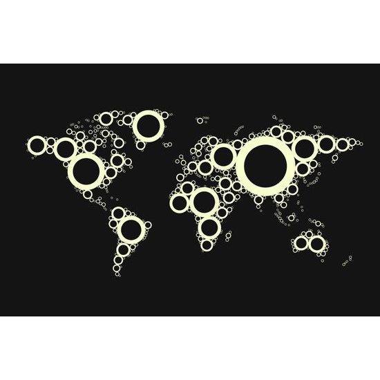 Obraz mapa sveta tvorená kružnicami v čiernobielom prevedení