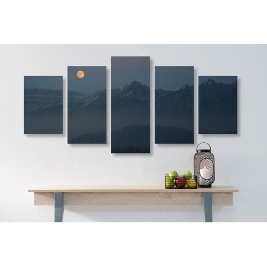 5-dielny obraz spln nad zasneženými horami