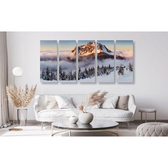 5-dielny obraz zimné Krkonoše v objatí hmly