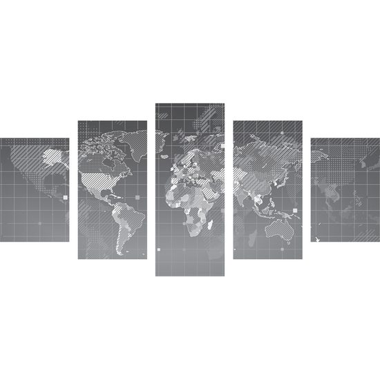 5-dielny obraz mapa sveta v modernom prevedení