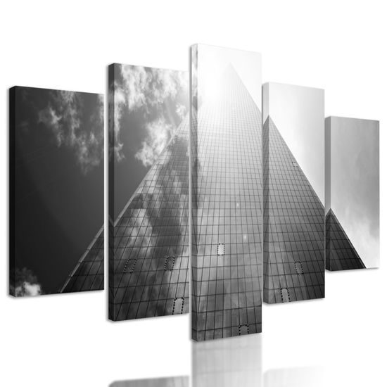 5-dielny obraz krása modernej architektúry v čiernobielom prevedení