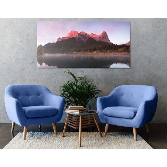 Obraz západ slnka pri jazere v Dolomitoch