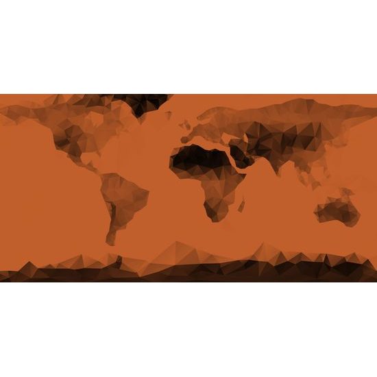 Obraz na korku mapa sveta tvorená mnohouholníkmi v oranžovom prevedení