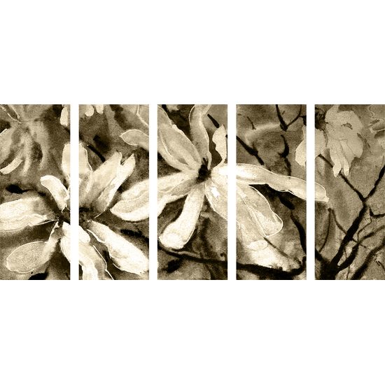 5-dielny obraz akvarelový javor v sépiovom prevedení