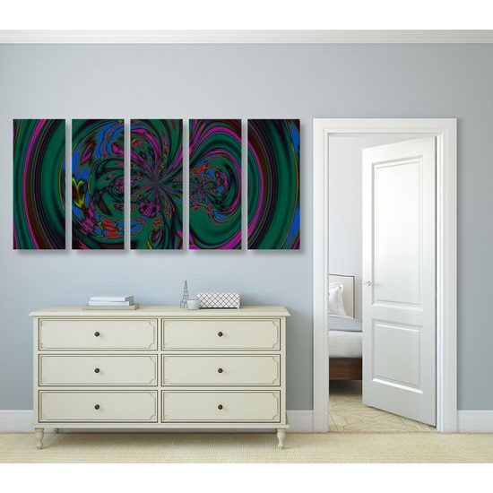 5-dielny obraz krásy abstraktných tvarov v zelenom prevedení