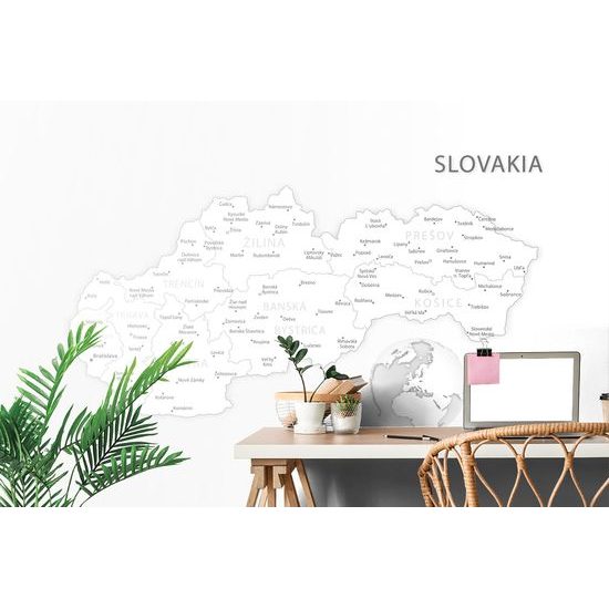 Samolepiaca tapeta podrobná mapa Slovenska v čiernobielom prevedení