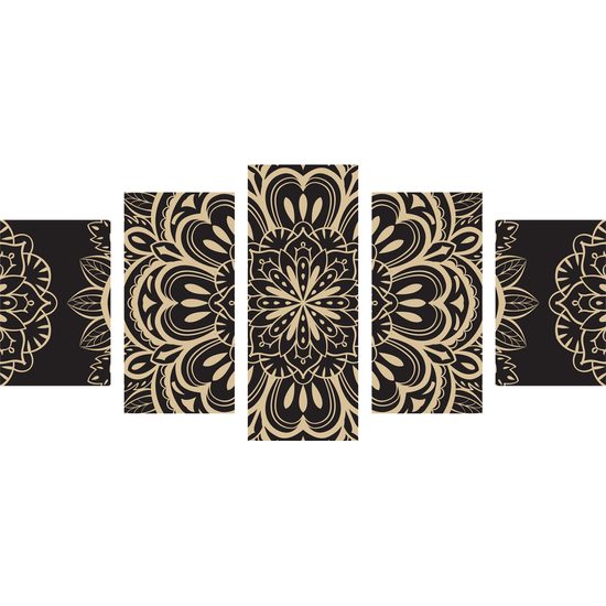 5-dielny obraz nevšedná Mandala na čiernom pozadí