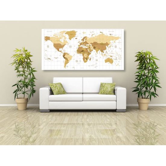 Obraz stará mapa sveta v béžovom prevedení