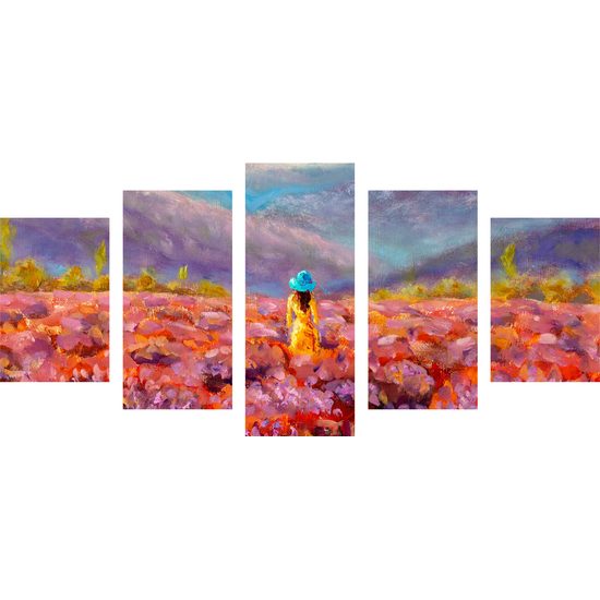 5-dielny obraz umelecká maľba žena v žltých šatách