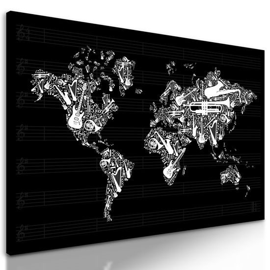 Obraz mapa sveta s hudobným motívom