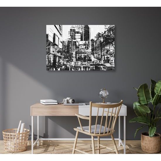 Obraz chaotické velkomesto v čiernobielom prevedení