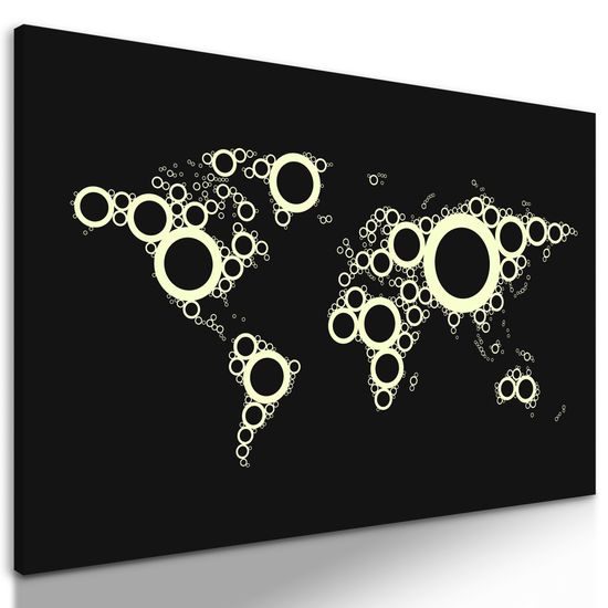 Obraz mapa sveta tvorená kružnicami v čiernobielom prevedení