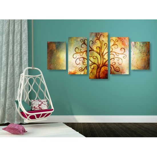 5-dielny obraz strom života na abstraktnom pozadí