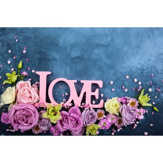 Krásna samolepiaca fototapeta ruže s nápisom Love