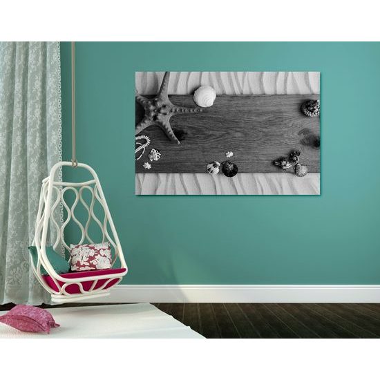 Obraz zátišie mora v čiernobielom prevedení