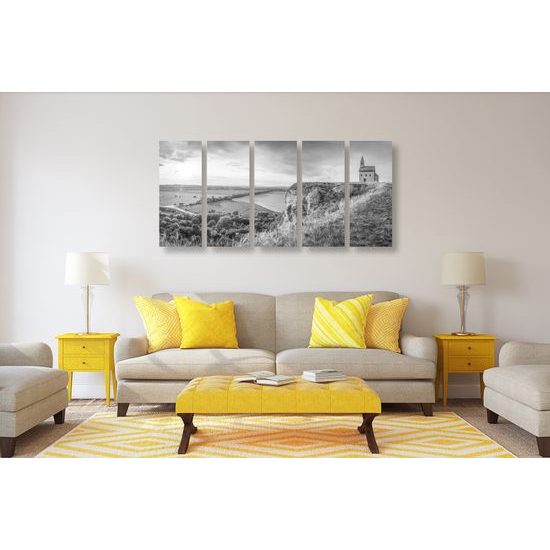 5-dielny obraz Nitrianský kostolík na skale v čiernobielom prevedení