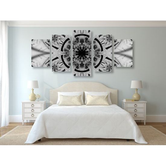 5-dielny obraz futuristická Mandala v čiernobielom prevedení
