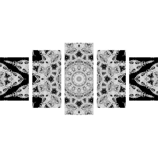 5-dielny obraz nevšedná mandala v čiernobielom prevedení