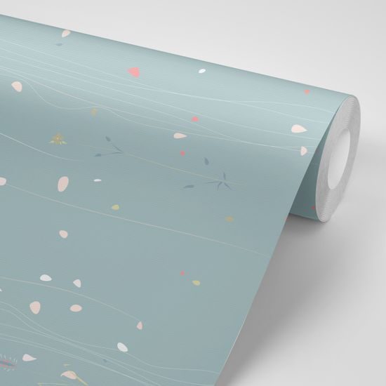 Tapeta nežná kvetinová lúka na modrom pozadí