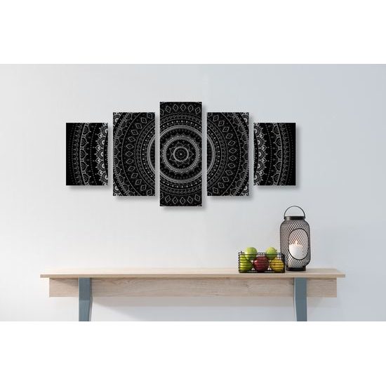 5-dielny obraz krásna čiernobiela Mandala