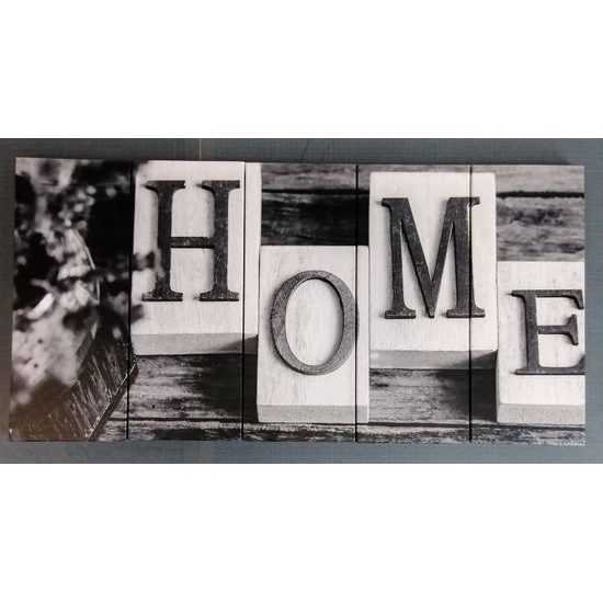 5-dielny obraz s nápisom home v čiernobielom prevedení