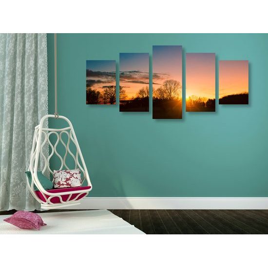5-dielny obraz západ slnka nad malebnou krajinkou