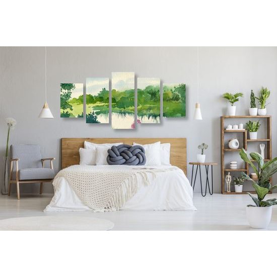 5-dielny obraz akvarelová ukľudňujúca zeleň