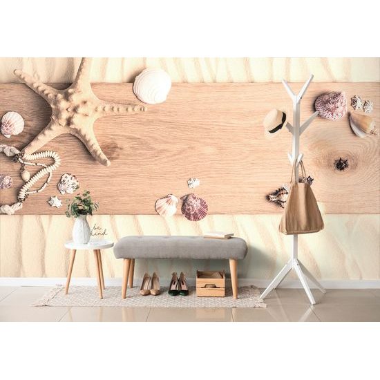 Samolepiaca tapeta mušle na drevenom podklade