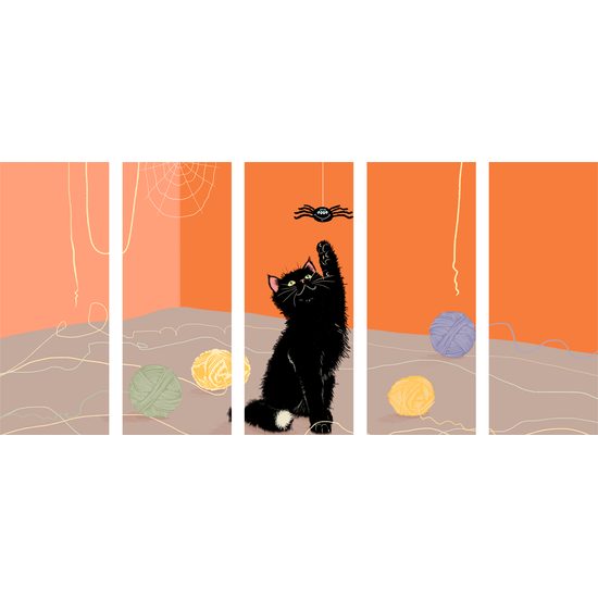 5-dielny obraz umelecké stvárnenie hravej čiernej mačky