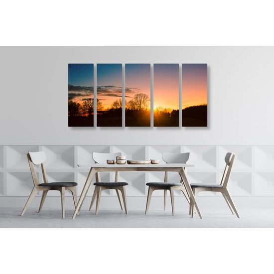 5-dielny obraz západ slnka nad malebnou krajinkou