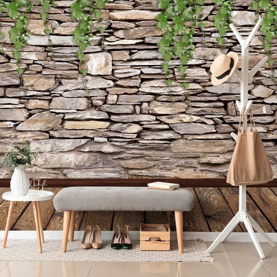 Samolepiaca tapeta kamenná stena pokrytá brečtanom