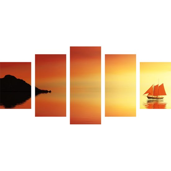 5-dielny obraz loďka na šírom mori