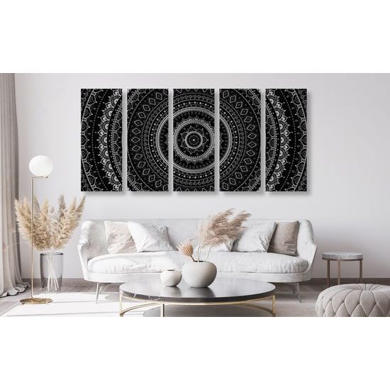 5-dielny obraz krásna čiernobiela Mandala