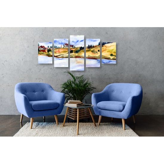 5-dielny obraz akavarelové Talianske mestečko