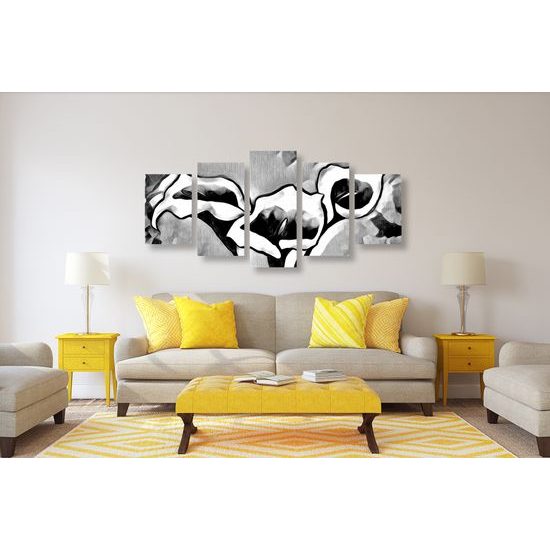 5-dielny obraz dychberúce etno kaly v čiernobielom prevedení