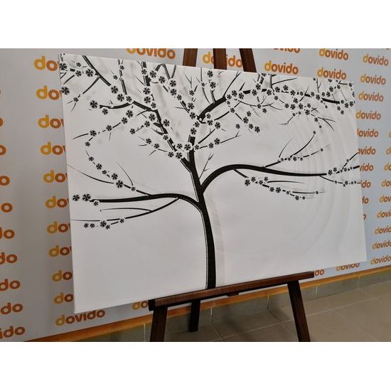 Obraz sakura na jemným pozadím v čiernobielom prevedení