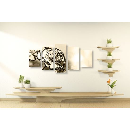 5-dielny obraz nádherný karafiát v sépiovom prevedení