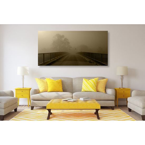 Obraz most zahalený hmlou v sépiovom prevedení