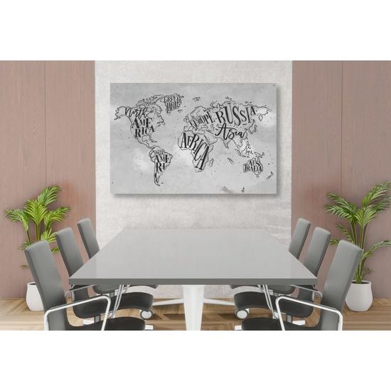 Obraz abstraktná mapa celého sveta v čiernobielom prevedení