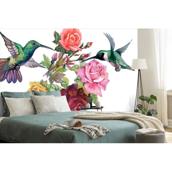 Nádherná tapeta lietajúce kolibríky pri kvetoch