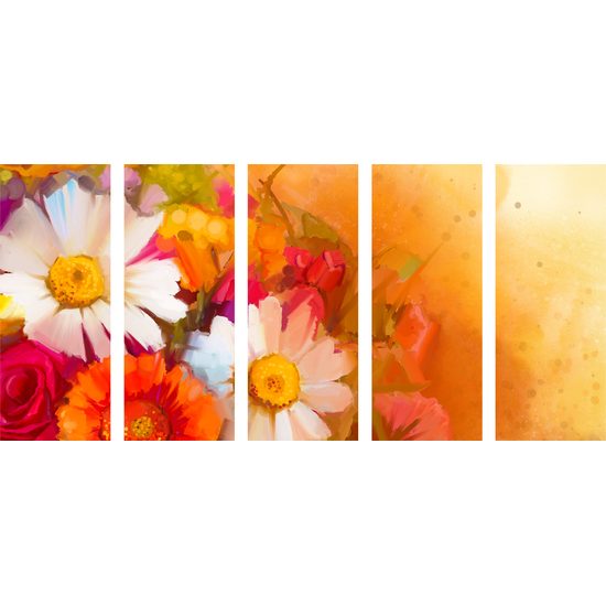 5-dielny obraz umelecká maľba pole plné nádherných kvetov