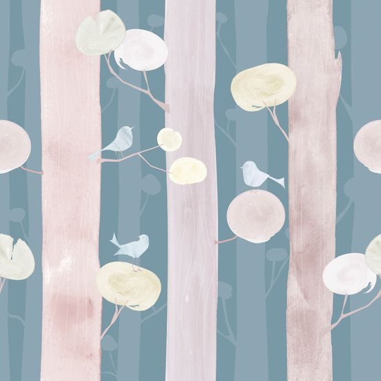 Tapeta vtáčiky na konároch na modrom pozadí