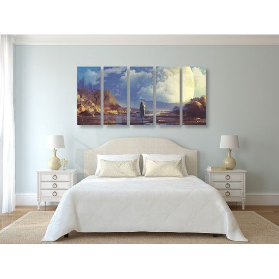 5-dielny obraz žena vo futuristickom svete