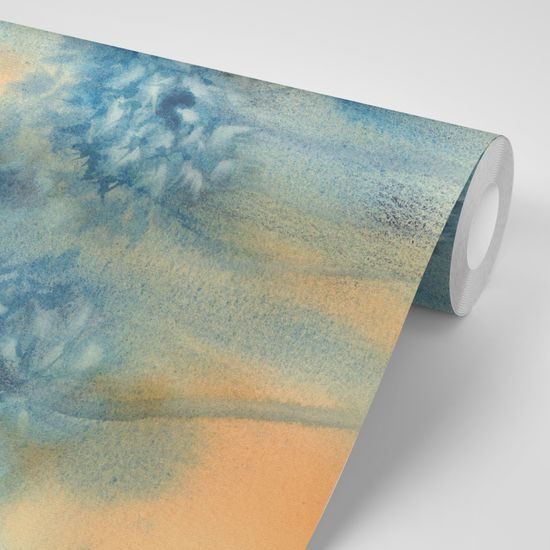 Samolepiaca tapeta akvarelová maľba púpavy v odtieňoch modrej