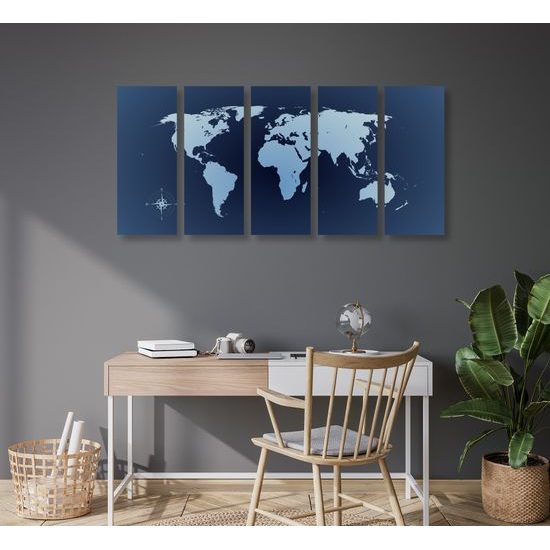 5-dielny obraz moderná mapa sveta v modrom prevedení