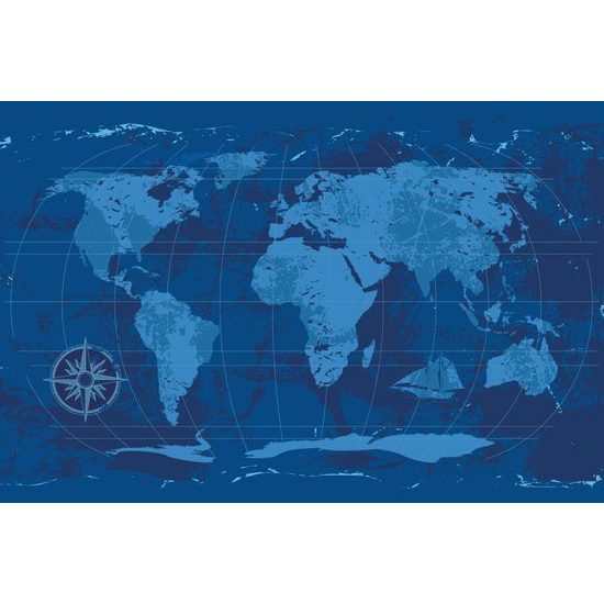 Tapeta historická mapa sveta v modrom prevedení