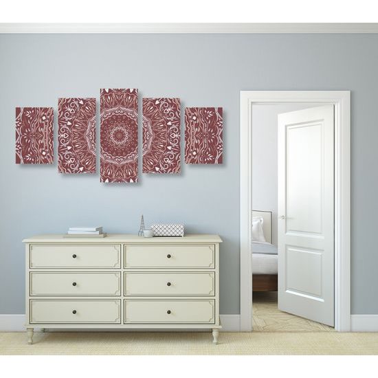 5-dielny obraz ukľudnujúca Mandala v ružovom prevedení