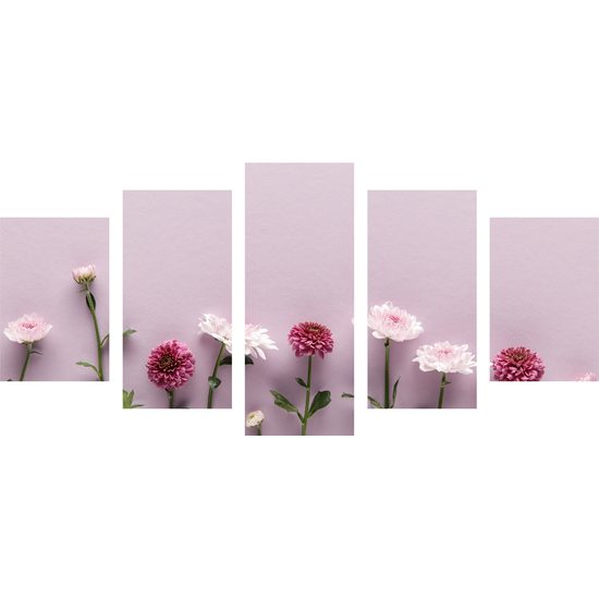 5-dielny obraz romantické kvetiny na staroružovom pozadí